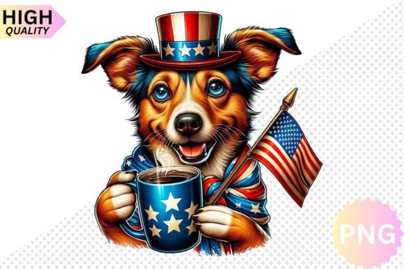 4th of July Dog and Coffee Clipar