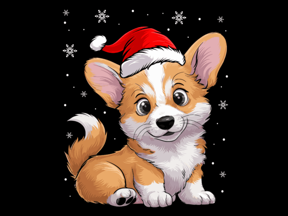 Adorable Corgi Dog Wearing Santa Hat