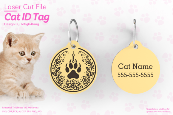 Cat ID Tag SVG for Embroidery
