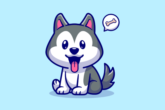 Cute Husky Dog Sitting Cartoon